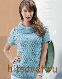 Вязание:  club52919650 Женский свитер с короткими рукавами из голубой пряжи Размеры женские S M L XL.
