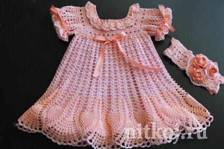 Вязание:  club52919650 Крестильное платье От автора Персиково- розовое платье и повязка.